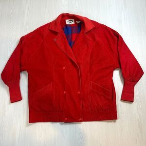 Vintage Foxrun Womens Large Red Corduroy Jacket Plaid Lined Snap Front 80s 90s